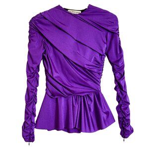Balenciaga SS 2017 RUNWAY Purple Draped Rouched Peplum Top size F36 S